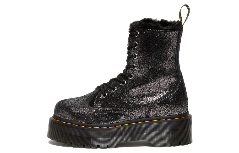 Dr. Martens Jadon Faux Fur Lined Metallic Leather Platform Boots "Black" Women"s
