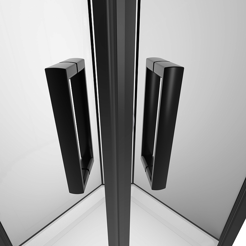 Душевая кабина Loranto NEO 100x100x(190+15) с низким поддоном 15см, прозрачное закаленное стекло 5 мм, задние стеклянные стенки белые, профиль черный-матовый (CS-21811-100)