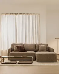 Трехместный диван-кровать Laira с правым шезлонгом из шенилла цвета таупе, 246 см