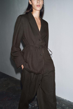 ZARA БРЮКИ В ЕЛОЧКУ С ЗАЩИПАМИ — ZW COLLECTION, КОРИЧНЕВЫЙ МЕЛАНЖ