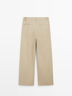 Massimo Dutti Хлопковые брюки с широкими штанинами, песочный