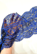 Кружево эластичное синее на чёрном с ресничками К029