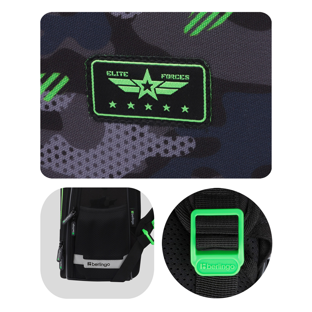 Ранец Berlingo Expert Plus "Black and green" 38*29*15см, 2 отделения, 2 кармана, анатомическая спинка share