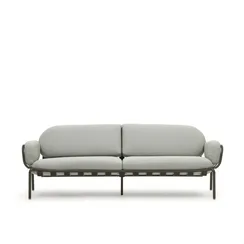 Уличный диван Joncols из серой ткани и зеленым алюминиевым каркасом 225 см