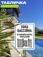 Табличка для бассейна "Зона бассейна", на пляж, для общественной и частной зоны отдыха, информационная, 40х30 см, Silver Plane x Айдентика Технолоджи
