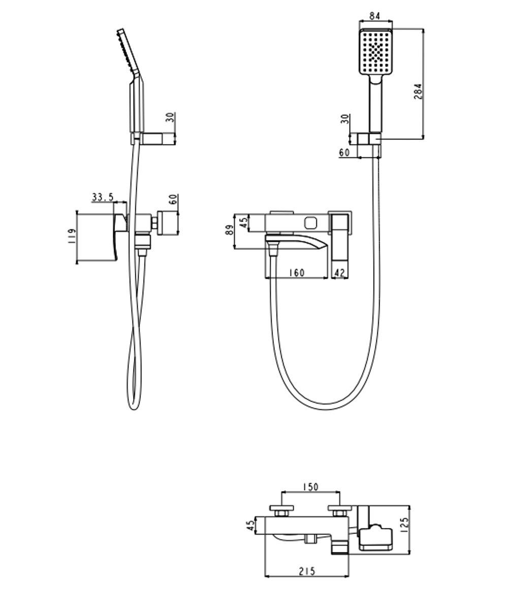 Смеситель для ванны с ручным душем Grocenberg GB8007 Золото