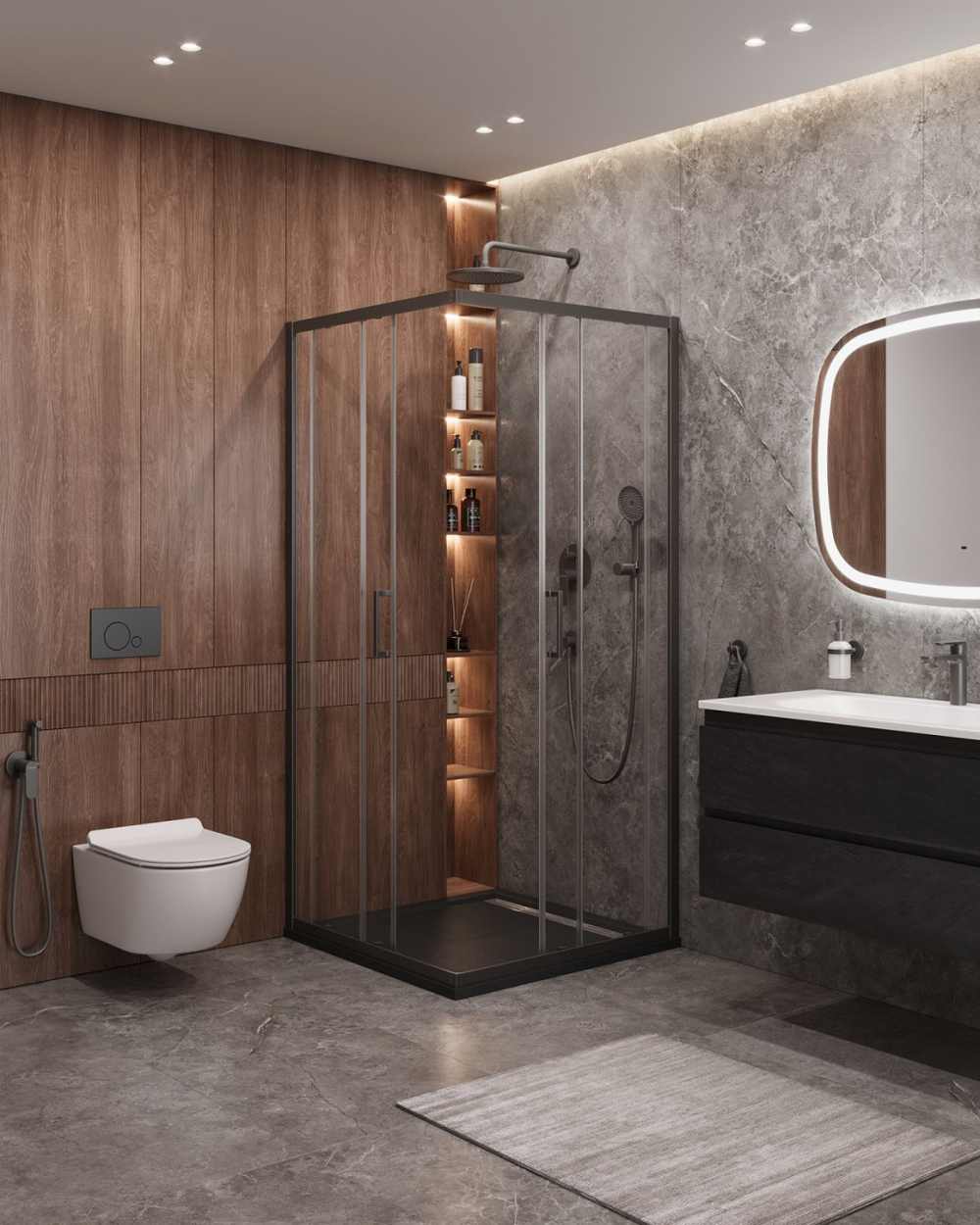 Душевой уголок Cezares MOLVENO-A-2-100-C-GM-IV, 100х100х195, профиль оружейная сталь, прозрачное стекло