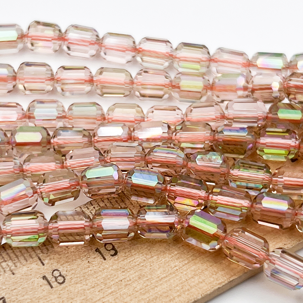 Бусина Бочонок, стекло, цвет персиковый, размер 7,5*5,7 мм, цена за 12-13 шт (1/4 нити)