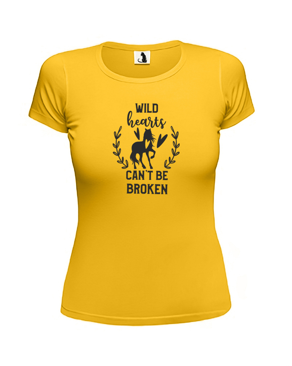 Футболка Wild hearts женская приталенная желтая с черным рисунком