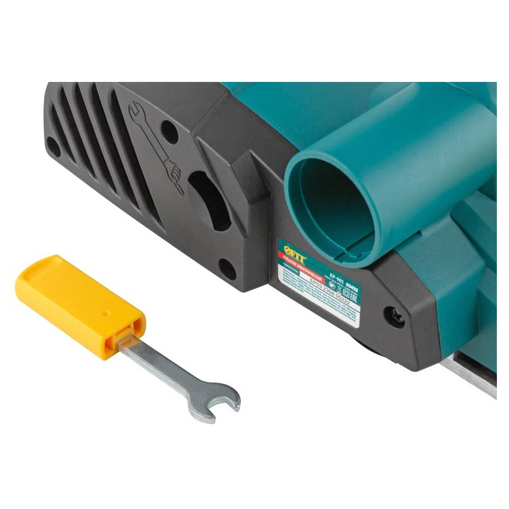 Рубанок 900 Вт; 16000 об/мин; 82 мм; 0-3,0 мм; паз 0-16 мм; 3 кг; прав. выброс; ал.опора; рез. накл.; коробка FIT 80498