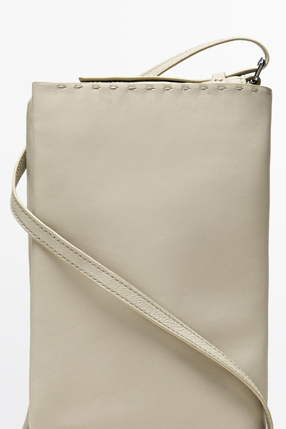 Massimo Dutti Сумка через плечо из кожи наппа с декоративной строчкой, золотой