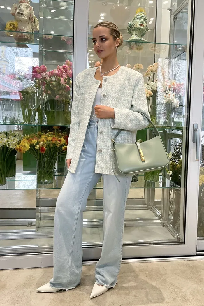 Твидовый жакет цвета мяты