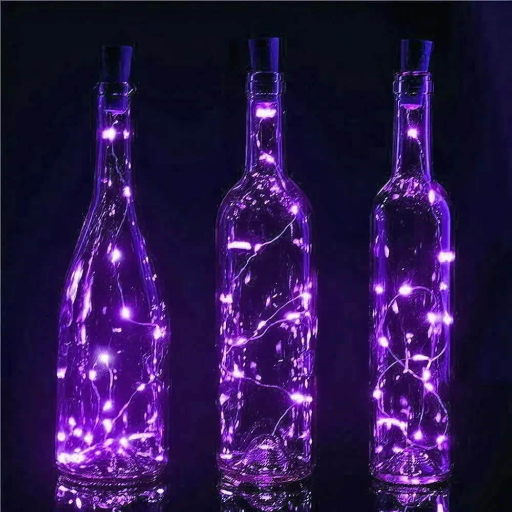 Гирлянда для дома на батарейках 1 м 10 ламп LED, 1 реж.,IP-20 (с пробкой д/бутылки), Фиолетовый