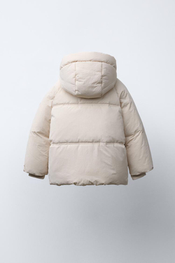 ZARA СТЕГАНАЯ КУРТКА С КАПЮШОНОМ WATER REPELLENT, ЭКРЮ