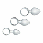 Набор из 3 серебристых анальных пробок с кольцом (Цвет: серебристый)