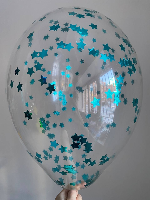 Воздушный шар с наполнением конфетти звезда бирюза  ПАЛИТРА №4433