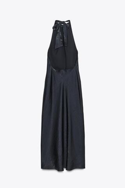ZARA ПЛАТЬЕ МИДИ С ГОРЛОВИНОЙ ХАЛТЕР, ЧЕРНЫЙ
