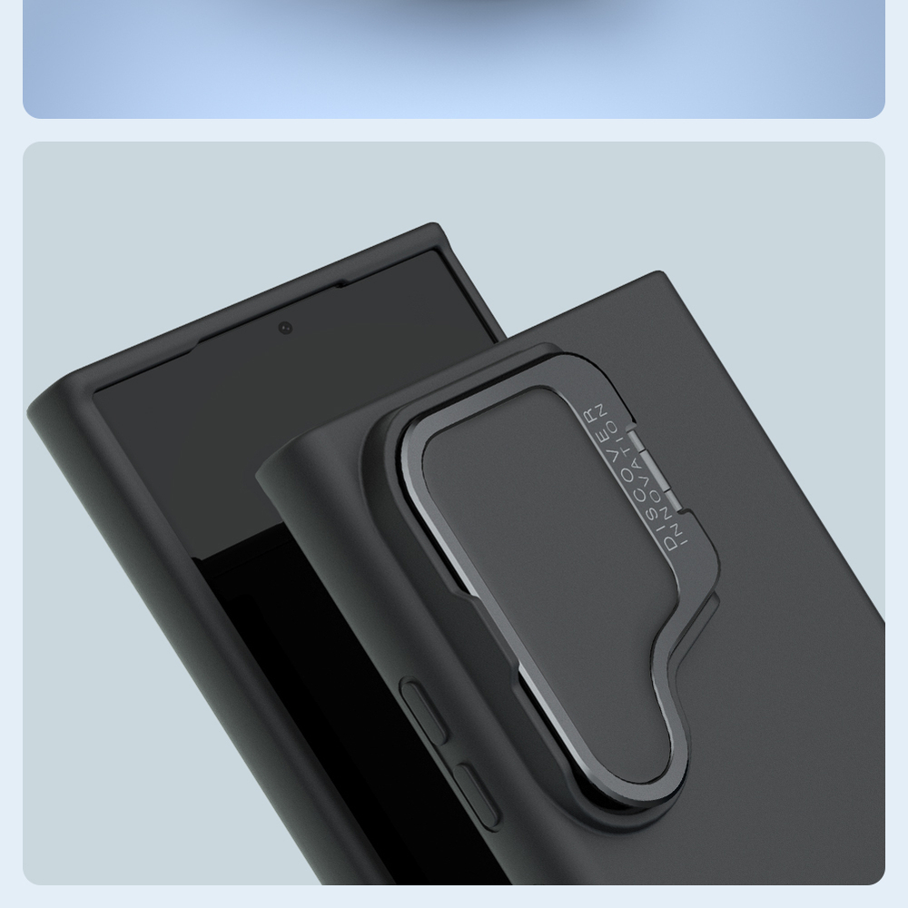 Чехол от Nillkin покрытый мягким силиконом для смартфона Samsung Galaxy S24 Ultra, серия CamShield Silky Prop Silicone Case (с металлической откидной крышкой)