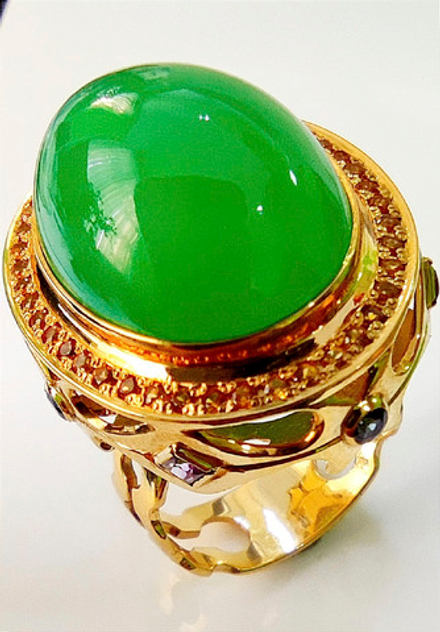 Кольцо Эстерелла золото 750, хризопраз, сапфиры, аметисты