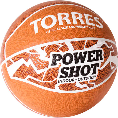СЦ*Мяч баскетбольный TORRES Power Shot, B32087, р.7, 8 пан., ПУ, нейлон.корд,бут.кам, оранжево-белый