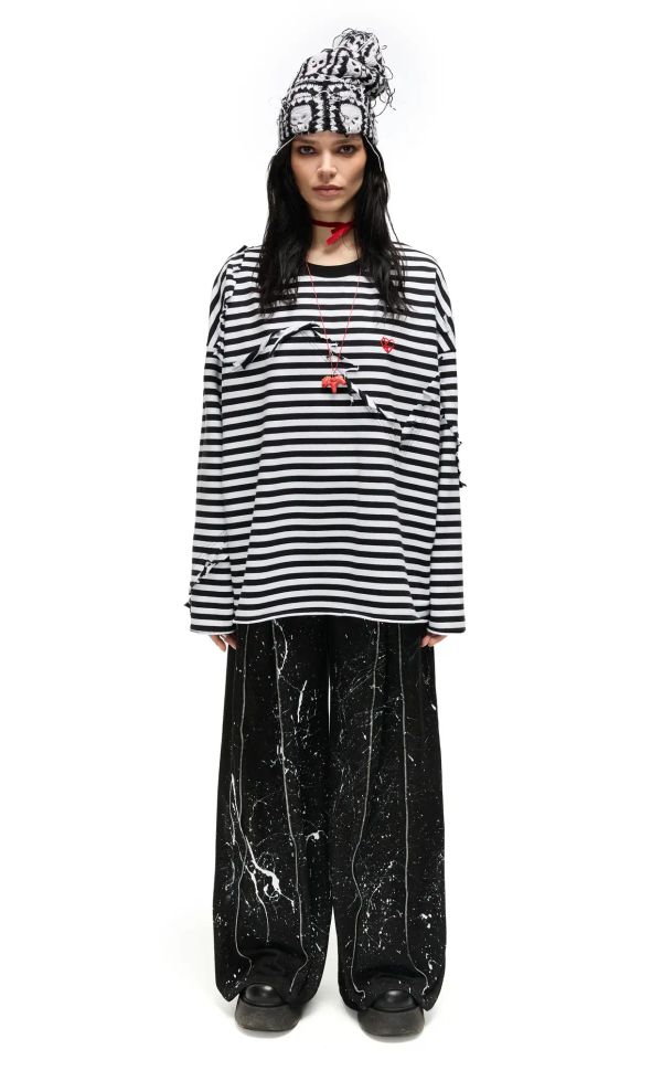 Лонгслив В полоску черно-белый - фото 1