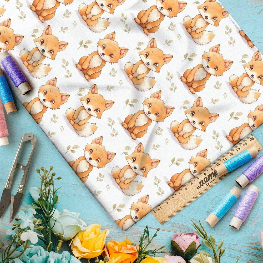 Ткань премиум бифлекс маленькие милые лисята