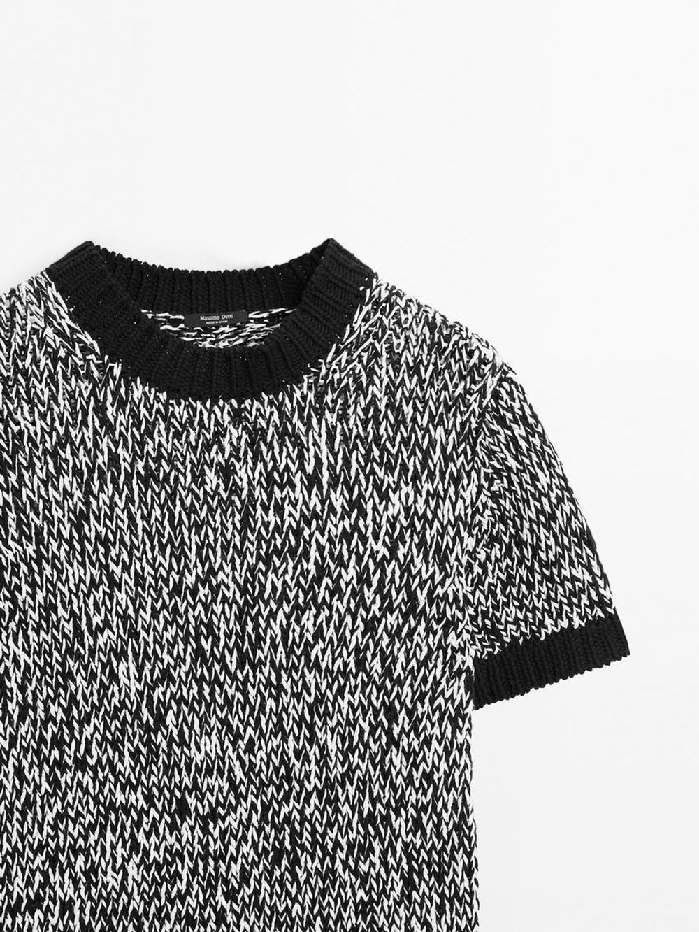 Massimo Dutti Свитер в рубчик с короткими рукавами, черный