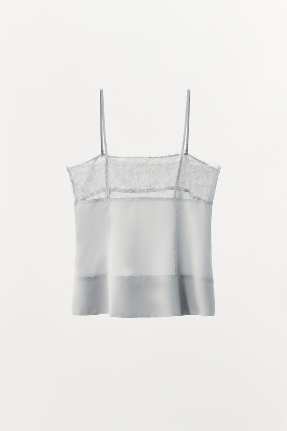 ZARA ТОП ИЗ ЖОРЖЕТА С КРУЖЕВОМ, ГОЛУБОЙ