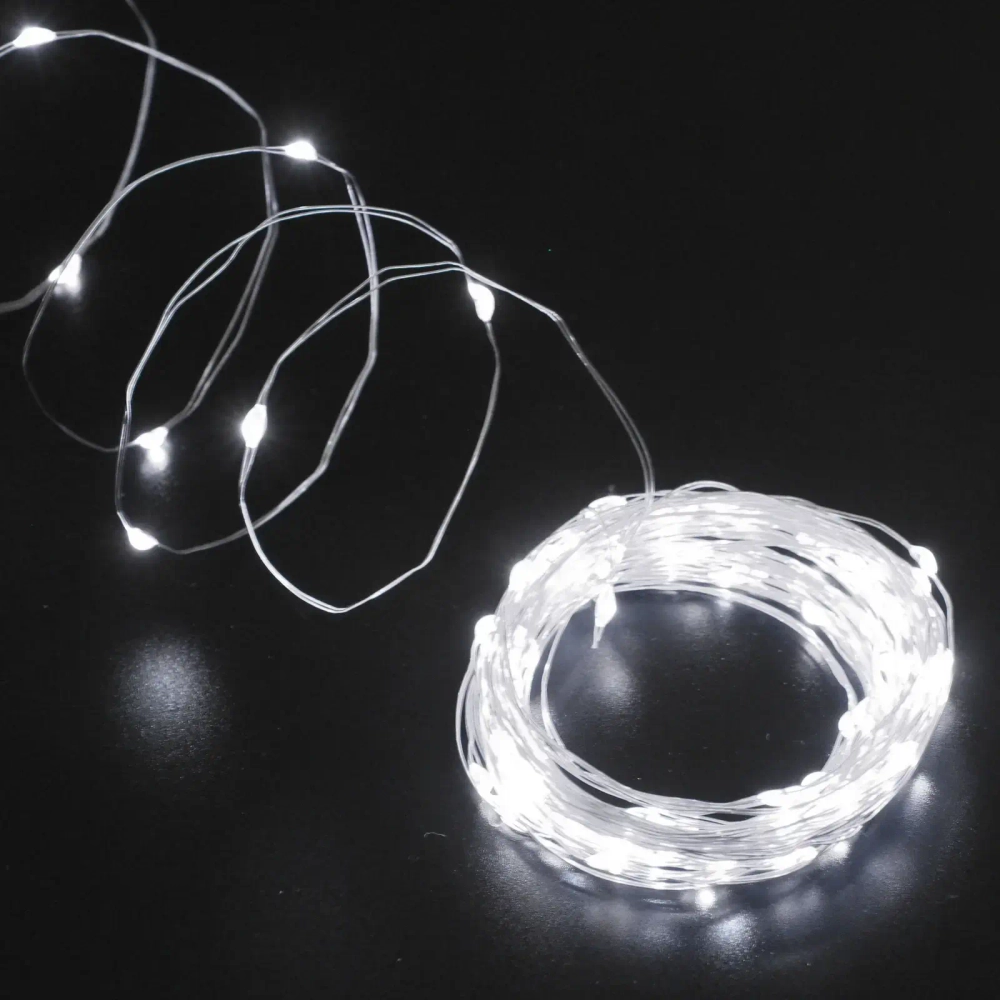 Гирлянда для улицы «Росинка» 10 м 100 ламп LED проволочн.пров, 8 реж.,IP-54, Белый (солнечная батарея)