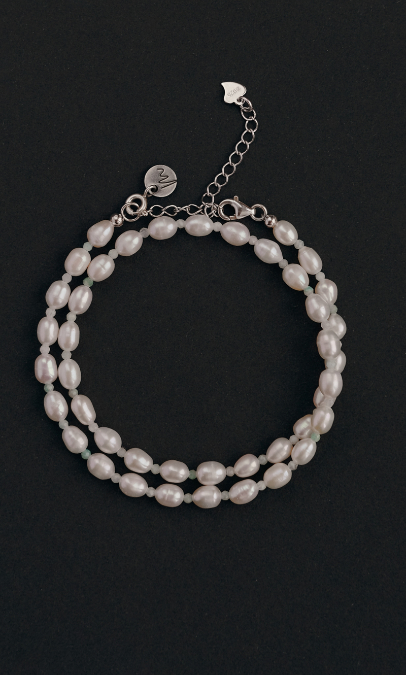 Чокер "Memo about Summer" из жемчуга рис с амазонитом 33-38 см