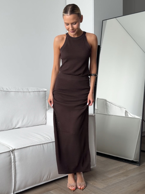 Комплект вязаный, базовый, топ и длинная юбка