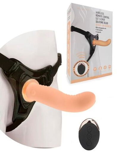 Женский вибрострапон со съемной насадкой и пультом ДУ (Цвет: телесный с черным)