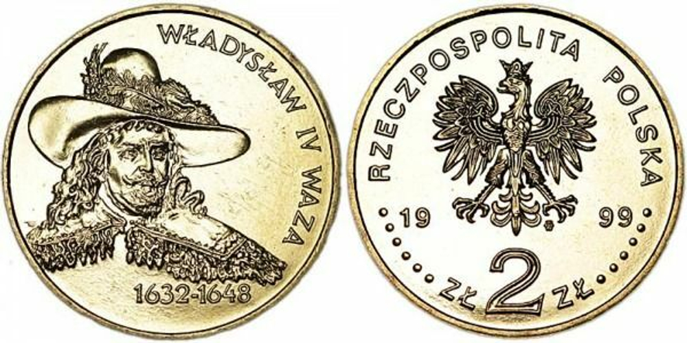 Польша 2 злотых, 1999 Владислав IV Ваза (1632-1648)