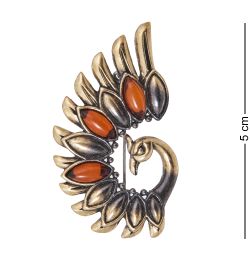 AM-4068 Брошь «Павлин Королевский» (латунь, янтарь)