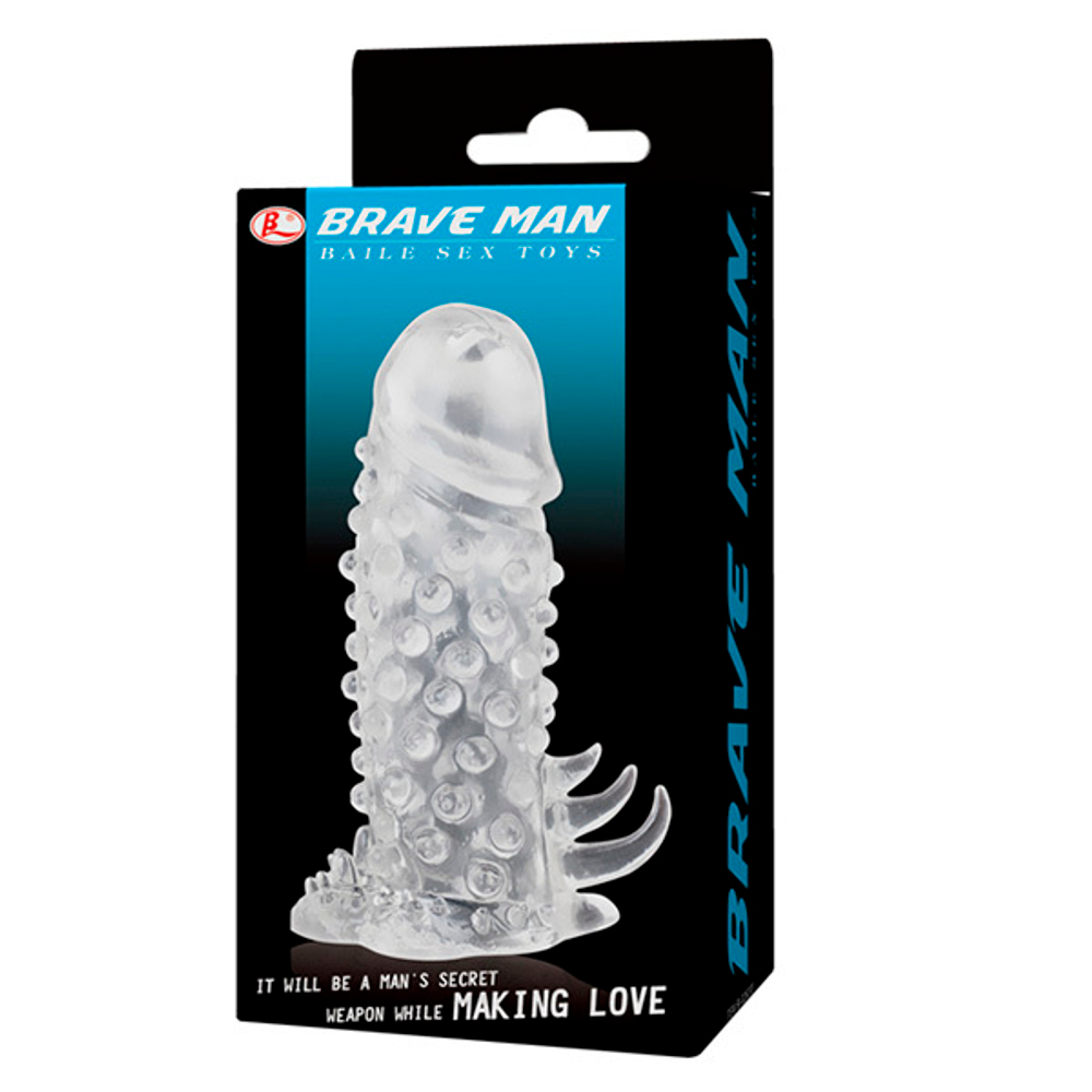 Прозрачная насадка удлинитель 13,5см с пупырышками и усиками Baile Brave Man BI-026203