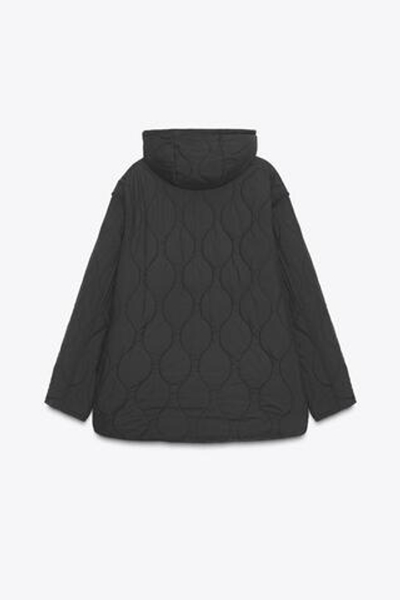 ZARA СТЕГАНАЯ КУРТКА С КАПЮШОНОМ, ЧЕРНЫЙ