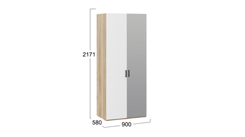 Шкаф для одежды с 1 глухой и 1 зеркальной дверями правый «Рико»