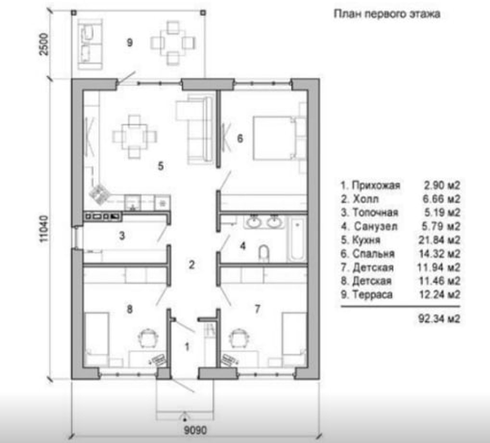 Проект Дома 92,34 кв. м К-114