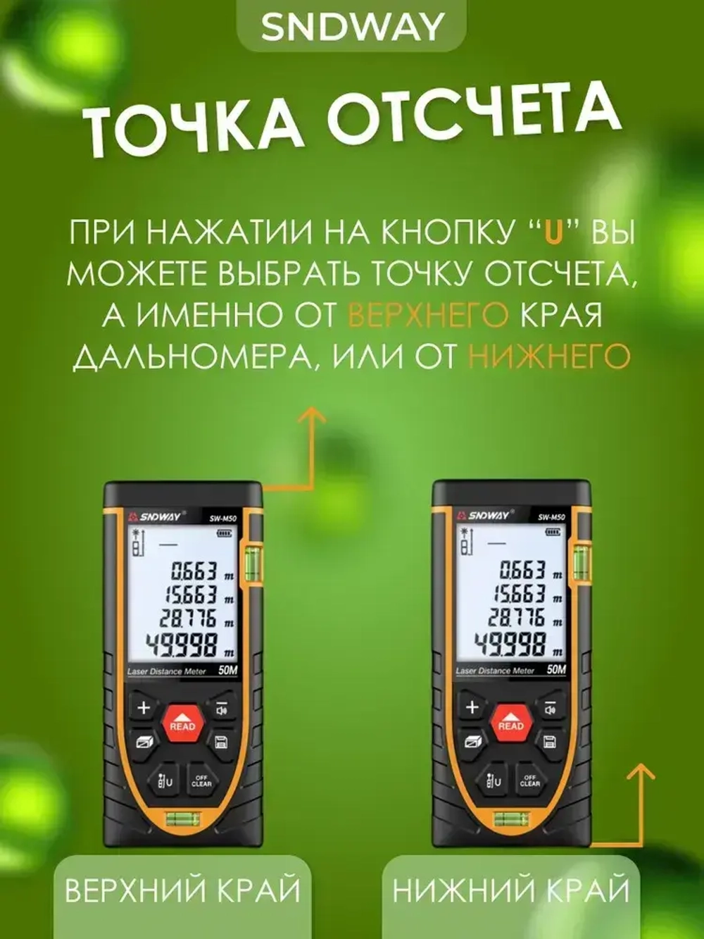 Лазерный дальномер SNDWAY SW-M50, 50м 1.5 мм