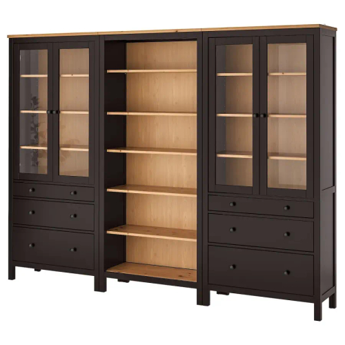 Шкаф со стеклянными дверцами - IKEA HEMNES/ХЕМНЭС  ИКЕА, 270x197х37 ,коричневый