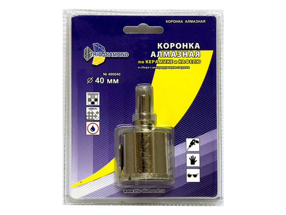 Коронка алмазная  d 40 мм по керамике и кафелю TRIO-DIAMOND