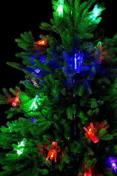 Светодиодная нить Прищепка 8 м., 40 разноцветных LED ламп, зеленый провод, Winner (m.01.5G.40+(10))