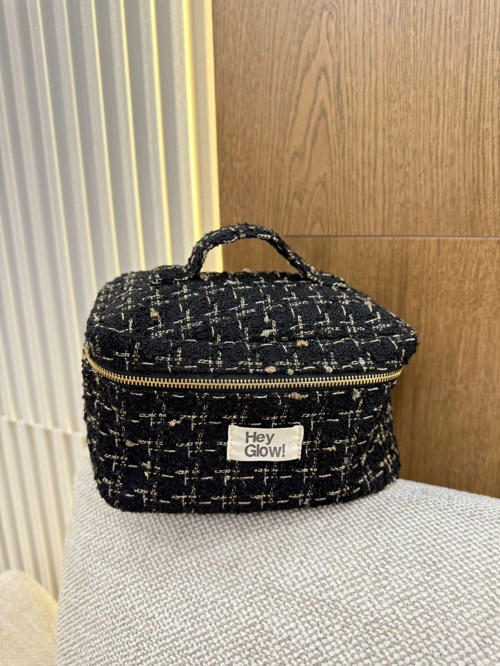 HEY GLOW косметичка твидовая в чёрно-белых тонах ( большой)