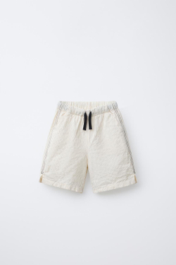 ZARA ШОРТЫ В ПОЛОСКУ, ЭКРЮ/ЧЕРНЫЙ