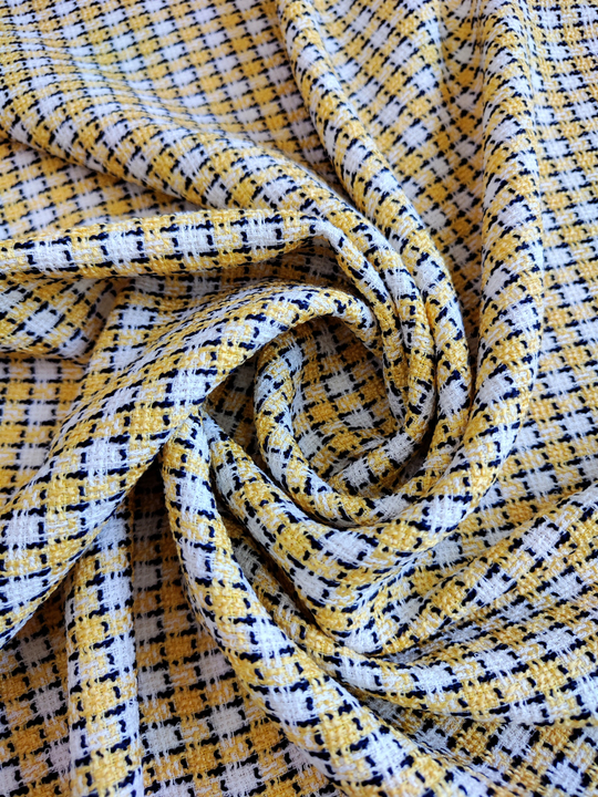 Твид шанель, клетка, желтый/молочный, вискоза