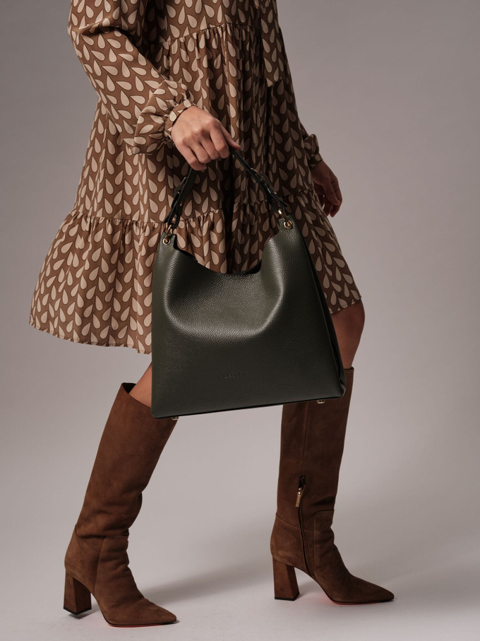 Сумка кожаная темно-зеленая