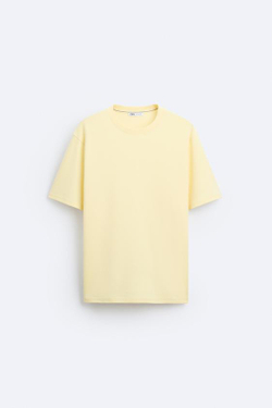 ZARA ФУТБОЛКА ИЗ РЕЛЬЕФНОЙ ТКАНИ, СВЕТЛО-ЖЕЛТЫЙ