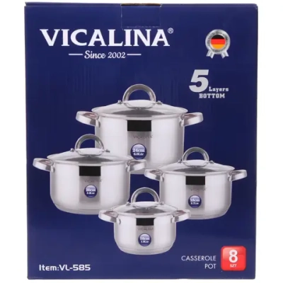 Набор посуды из нержавеющей стали VICALINA 4 предмета (4 кастрюли 1,9л, 2,7л, 3,6л, 6,0л) VL-585