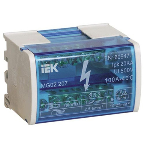 Модульный распределительный блок (кросс-модуль) L+PEN 2х7 контактов 100А ИЭК YND10-2-07-100