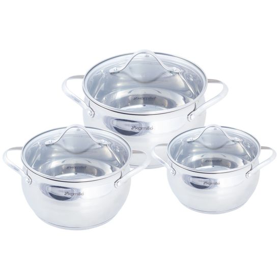 Набор кастрюль 6 предметов из нержавеющей стали Kamille KM-5911 (2,1 л; 3,7 л; 6,1 л.)